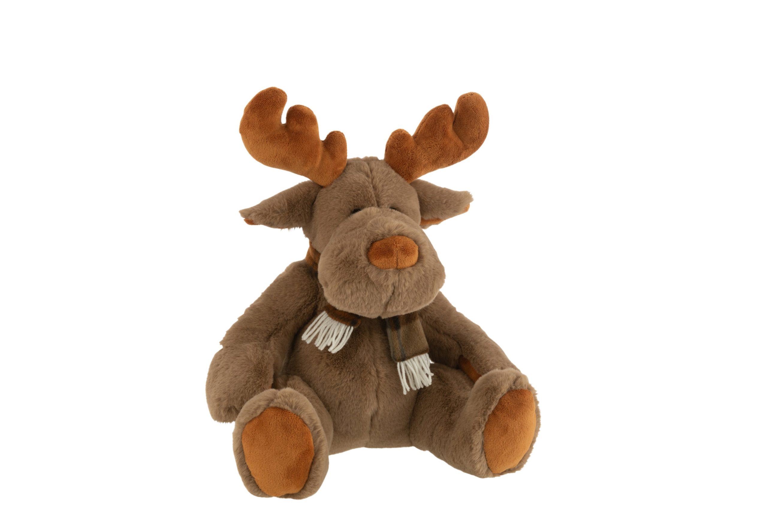 J-Line knuffel Rendier + Sjaal Zittend - textiel - bruin - medium
