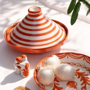 J-Line tajine Granada – keramiek – wit/oranje