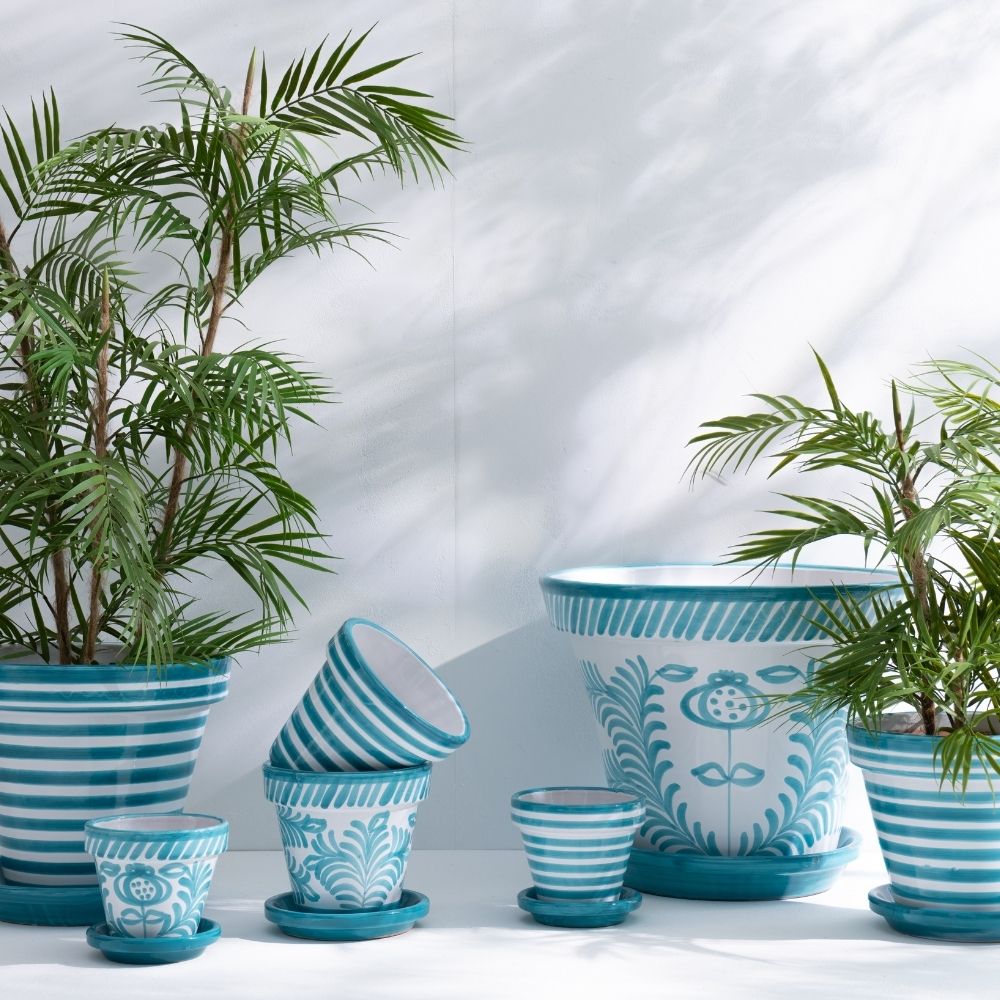 J-Line bloempot Granada Handmade + Painted - keramiek - aqua - medium