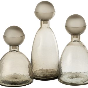 J-Line vaas Fles + Dop Yara – glas – greige – large – 43 cm hoog