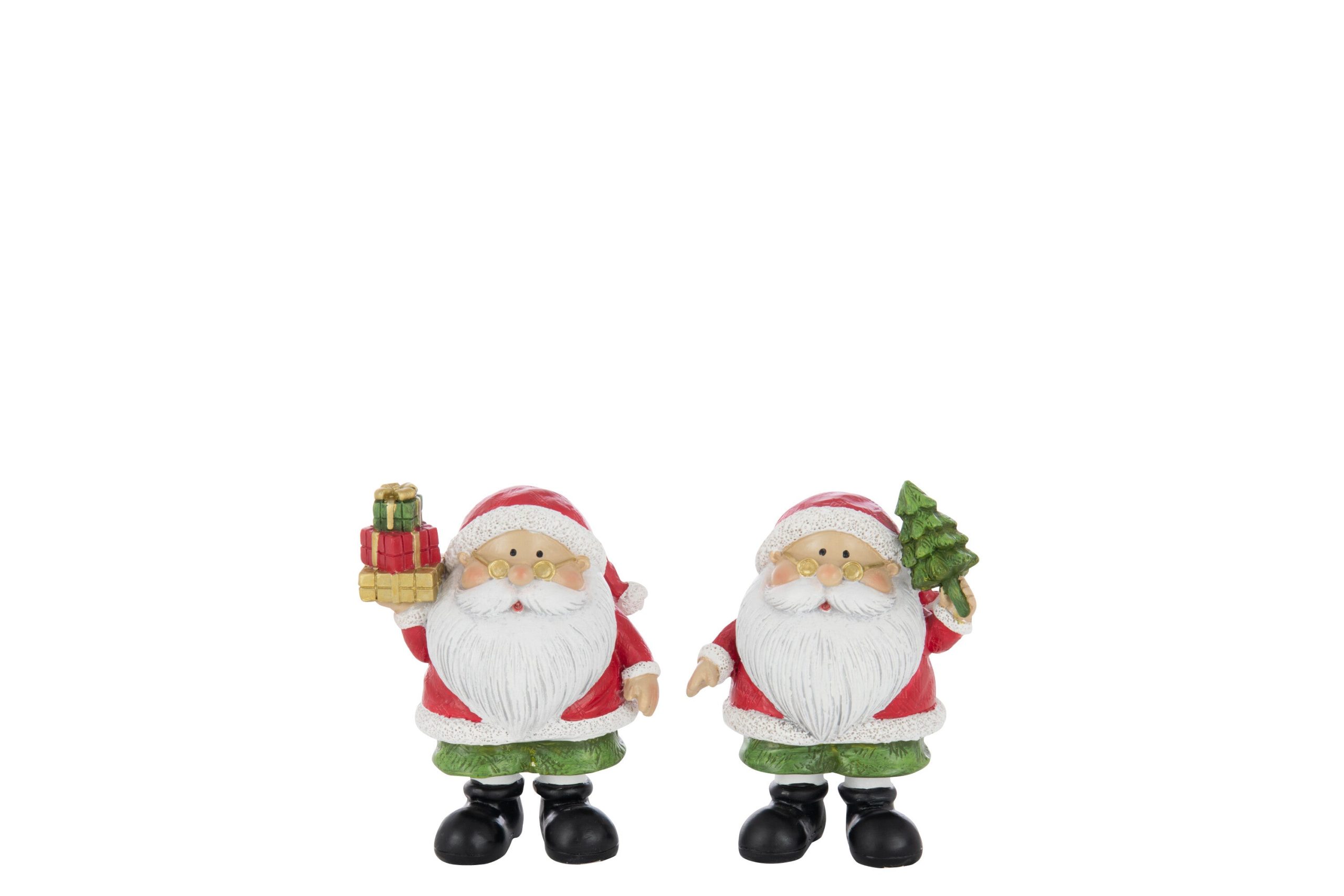 J-Line figuur Kerstman Boom + Geschenk - polyresin - mix - small - 2 s