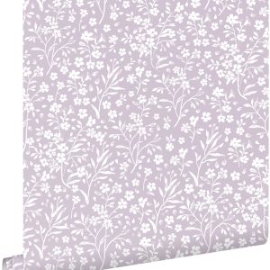ESTAhome behang bloemetjes lila paars – 53 cm x 10.05 m – 139883