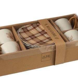 J-Line theemok + schoteltje Blad – keramiek – bruin – large – giftbox