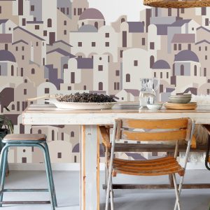 ESTAhome fotobehang mediterrane huisjes beige en grijs – 200 x 279 cm ESTAhome fotobehang mediterrane huisjes beige en grijs – 200 x 279 cm