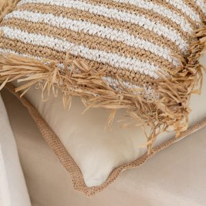 J-Line kussen Strepen Franjes Mendong – katoen – wit