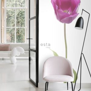 ESTAhome fotobehang tulp roze en groen – 93 x 211.5 cm – 156502