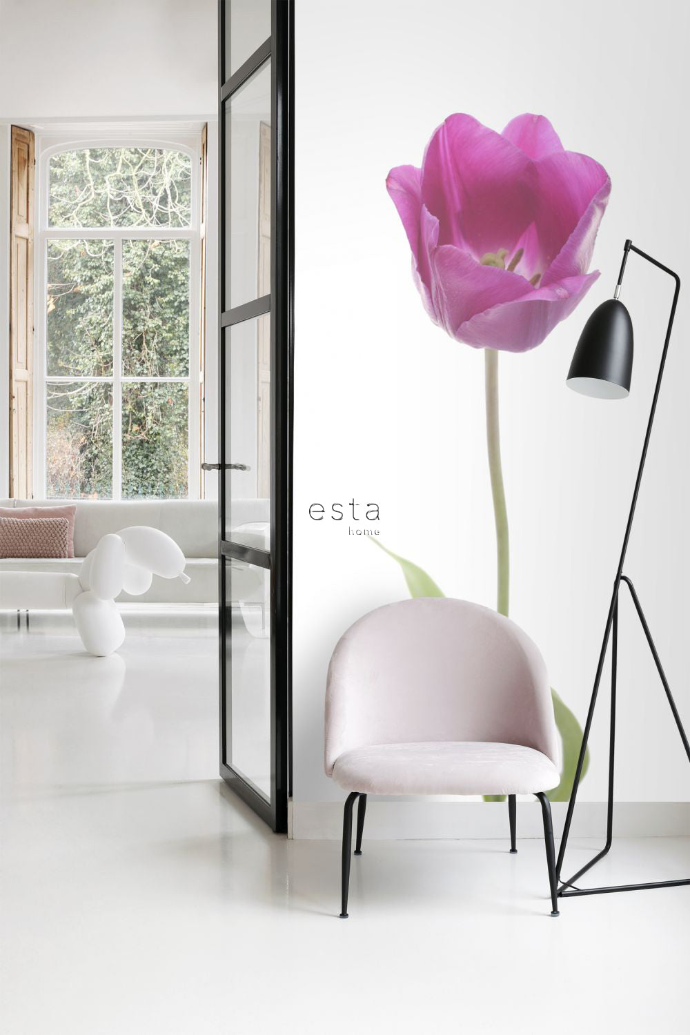 ESTAhome fotobehang tulp roze en groen - 93 x 211.5 cm - 156502