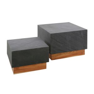 Giga Meubel Salontafel Blox – Donkergrijs Leisteen – Set van 2 – 58×58