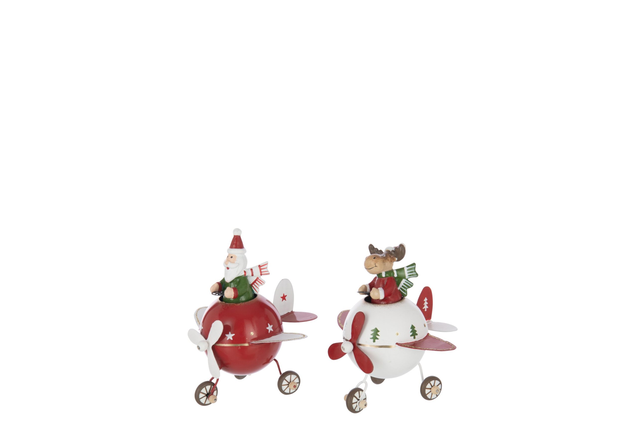 J-Line figuur Rendier + Kerstman Vliegtuig - metaal - rood/wit - small