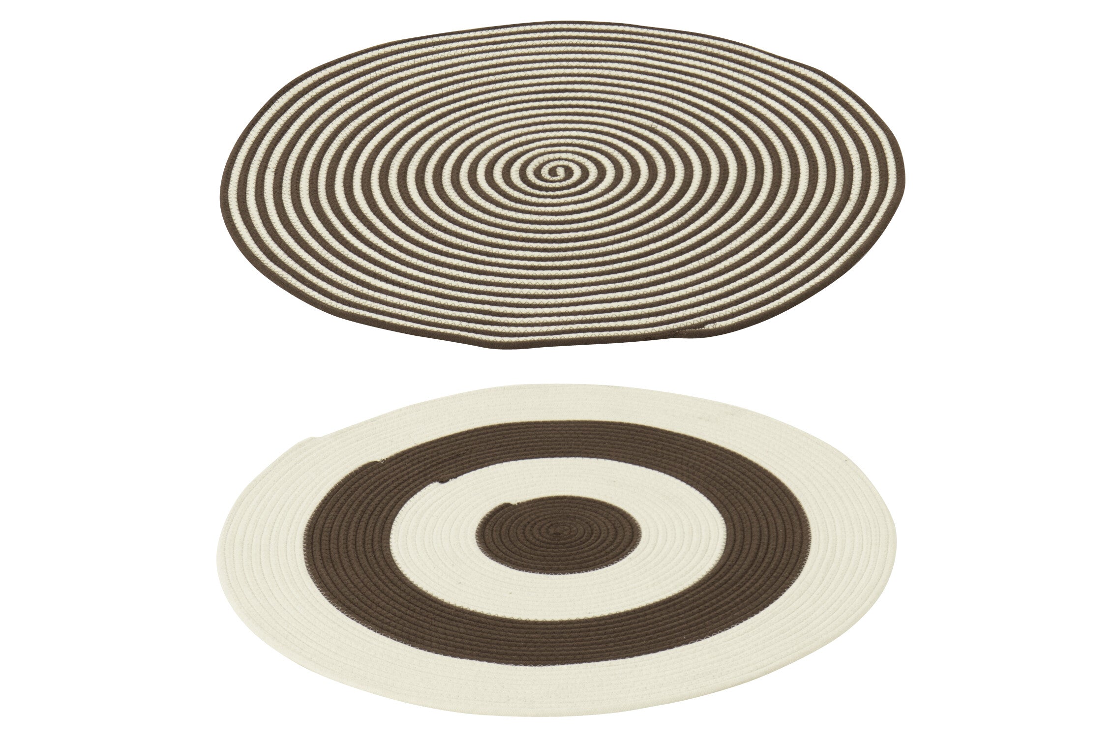 J-Line vloerkleed Rond Gestreept - polyester - donkerbruin/wit - set v