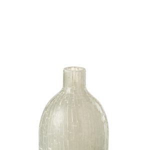 J-Line vaas Mozaiek Rond – glas – lichtgrijs – 27 cm hoog