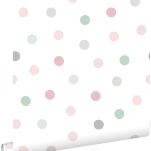 ESTAhome behang stippen roze, groen en grijs – 53 cm x 10.05 m – 13904 ESTAhome behang stippen roze, groen en grijs – 53 cm x 10.05 m – 13904