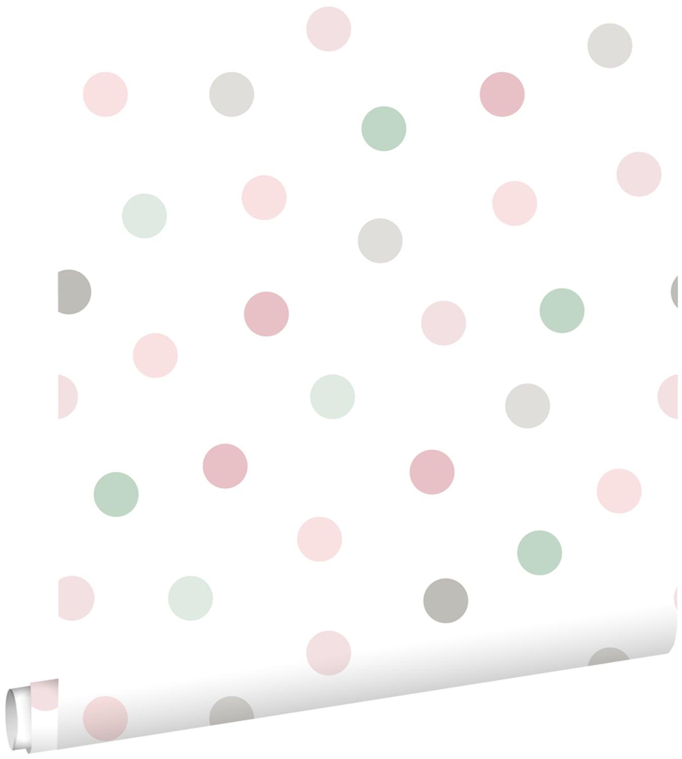 ESTAhome behang stippen roze, groen en grijs - 53 cm x 10.05 m - 13904