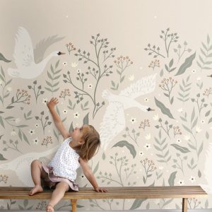 ESTAhome fotobehang zwanen beige, wit en vergrijsd groen – 250 x 279 c ESTAhome fotobehang zwanen beige, wit en vergrijsd groen – 250 x 279 c