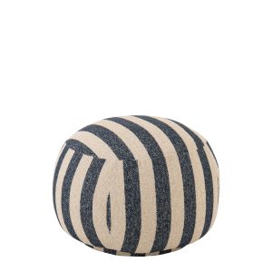 J-Line poef Gestreept – textiel – blauw/gebroken wit