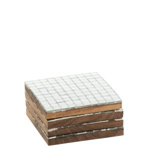J-Line onderzetter Mozaïek – hout – zilver – doos van 4