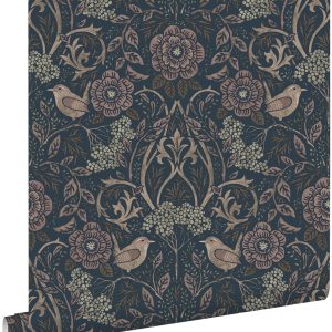 ESTAhome behang bloemen en vogels donkerblauw en oudroze – 53 cm x 10. ESTAhome behang bloemen en vogels donkerblauw en oudroze – 53 cm x 10.