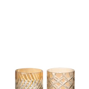 J-Line windlicht Diamant – glas – goud – medium – 2 stuks J-Line windlicht Diamant – glas – goud – medium – 2 stuks