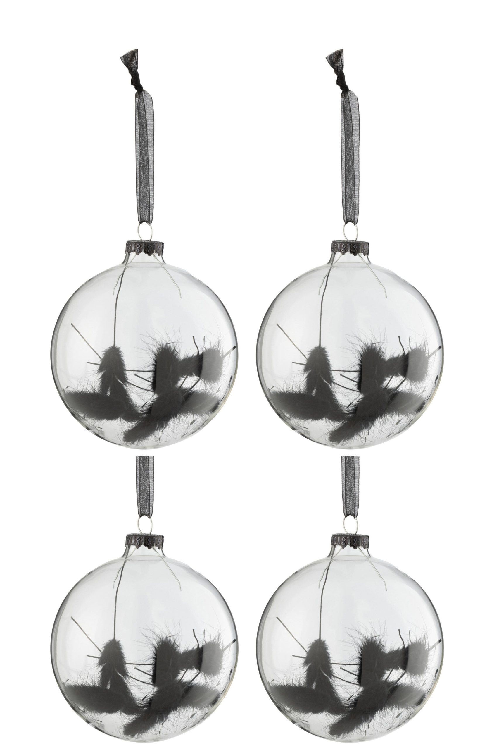 J-Line kerstbal Rond Gedroogde Hazenstaart - glas - zwart - medium - d