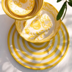 J-Line bord Granada Stripes – keramiek – wit/geel J-Line bord Granada Stripes – keramiek – wit/geel