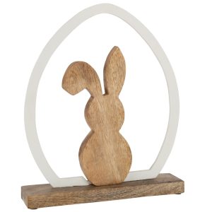 J-Line figuur Konijn Silouette Ei Mango – hout/ijzer – wit/naturel