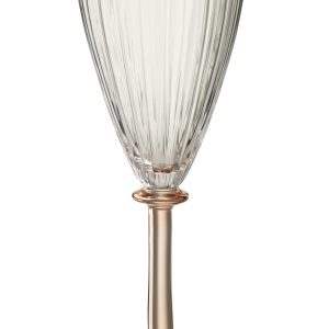 J-Line wijnglas Gestreept – glas – transparant/zalmroze