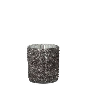 J-Line windlicht Glitter – glas – antraciet grijs – medium – 2 stuks