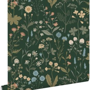 ESTAhome behang veldbloemen donkergroen en blauw – 53 cm x 10.05 m – 1 ESTAhome behang veldbloemen donkergroen en blauw – 53 cm x 10.05 m – 1