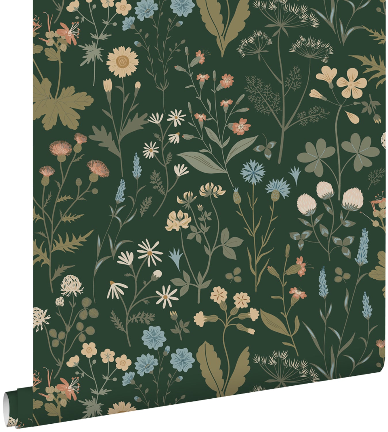 ESTAhome behang veldbloemen donkergroen en blauw - 53 cm x 10.05 m - 1