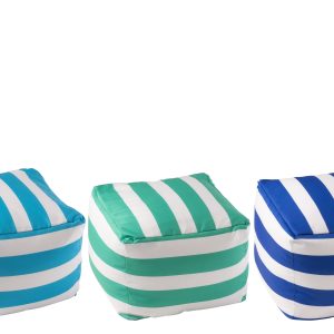J-Line poef Gestreept – polyester – blauw/groen – set van 3