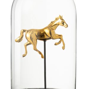 J-Line Decoratieve stolp Paard – glas – goud/zwart – large