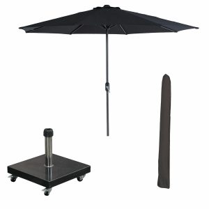 Garden Impressions stokparasol Lotus zwart Ø300 cm met 40kg Eureka voe