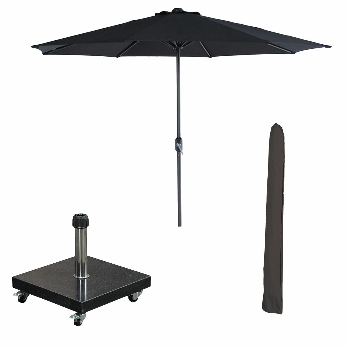Garden Impressions stokparasol Lotus zwart Ø300 cm met 40kg Eureka voe