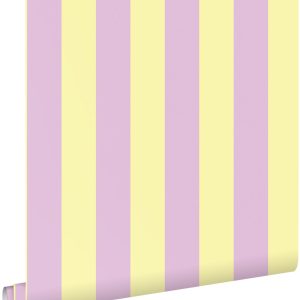 ESTAhome behang strepen pastel geel en lila paars – 53 cm x 10.05 m – ESTAhome behang strepen pastel geel en lila paars – 53 cm x 10.05 m –
