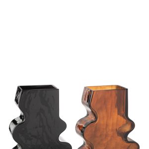 J-Line vaas Grillig – glas – camel/donkerbruin – large – 2 stuks