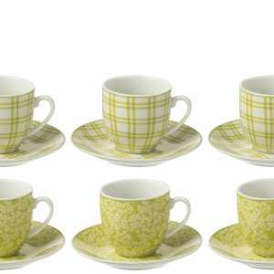 J-Line kop + schoteltje – keramiek – groen – doos van 6