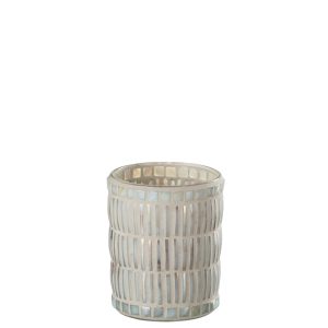 J-Line kaarshouder Mozaiek Rond – glas/cement – parelmoer/grijs – larg