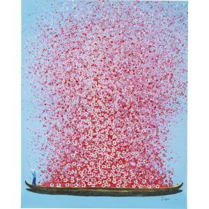Kare Design Schilderij Flower Boat 80x100cm blauw en roze