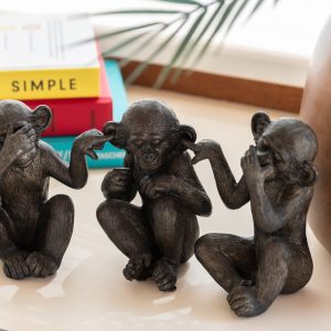 J-Line figuur Aap Horen/Zien/Zwijgen – polyresin – bruin – small – 3 s