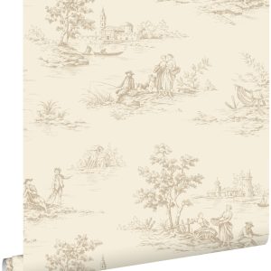 ESTAhome behang toile de jouy print lichtbeige – 53 cm x 10.05 m – 139 ESTAhome behang toile de jouy print lichtbeige – 53 cm x 10.05 m – 139