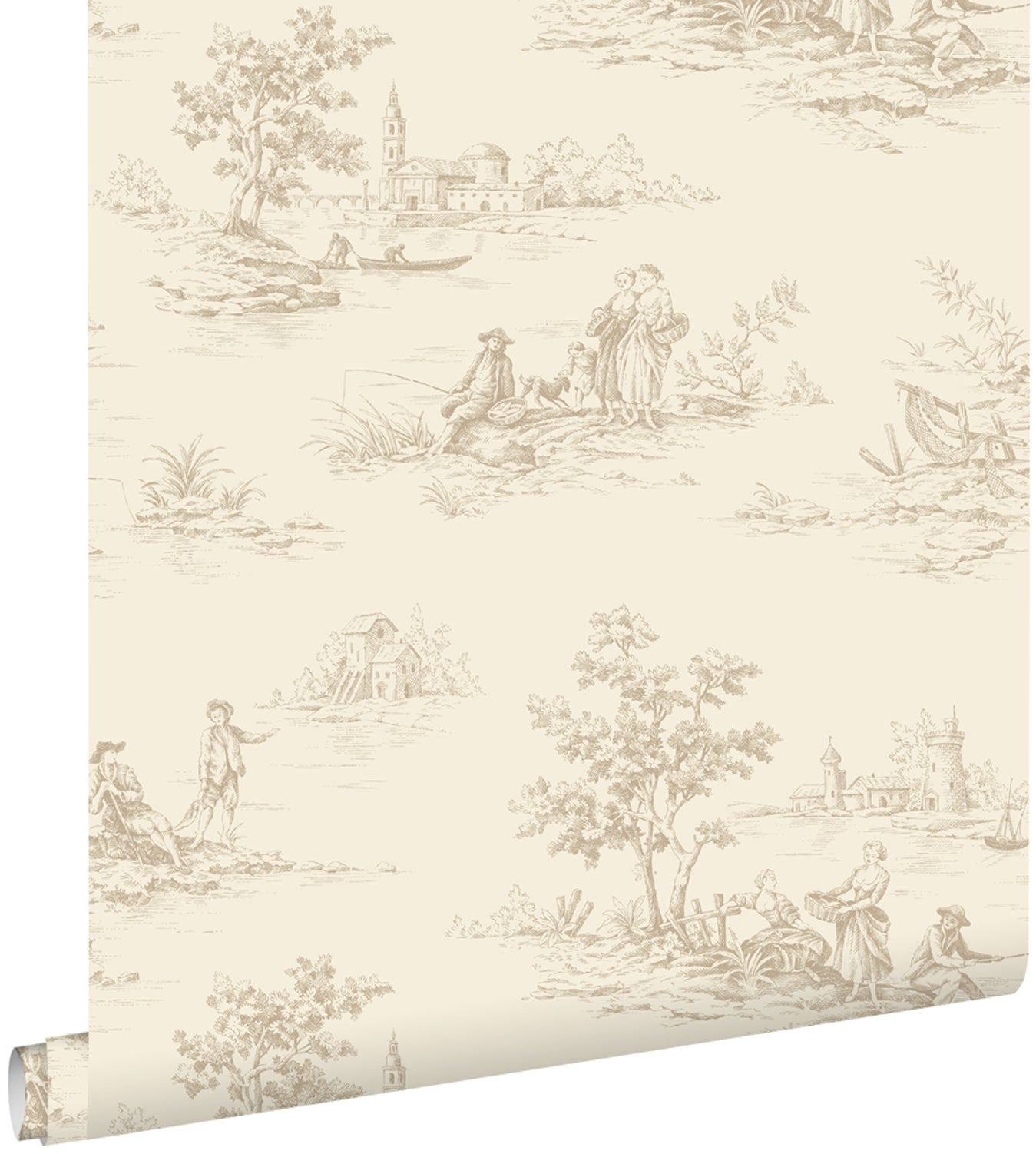 ESTAhome behang toile de jouy print lichtbeige - 53 cm x 10.05 m - 139