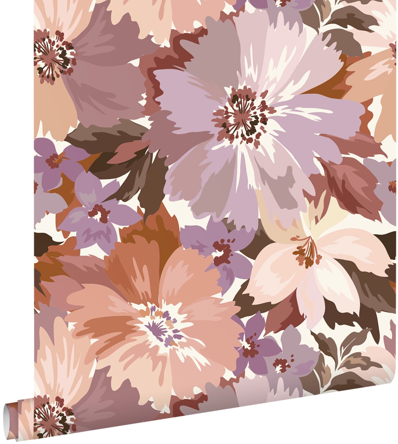 ESTAhome behang bloemen mauve paars en terracotta - 50 x 900 cm - 1312