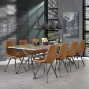 Giga Meubel Eetkamerstoel Zig-Zag – Bruin Kunstleer – Set van 4 Giga Meubel Eetkamerstoel Zig-Zag – Bruin Kunstleer – Set van 4