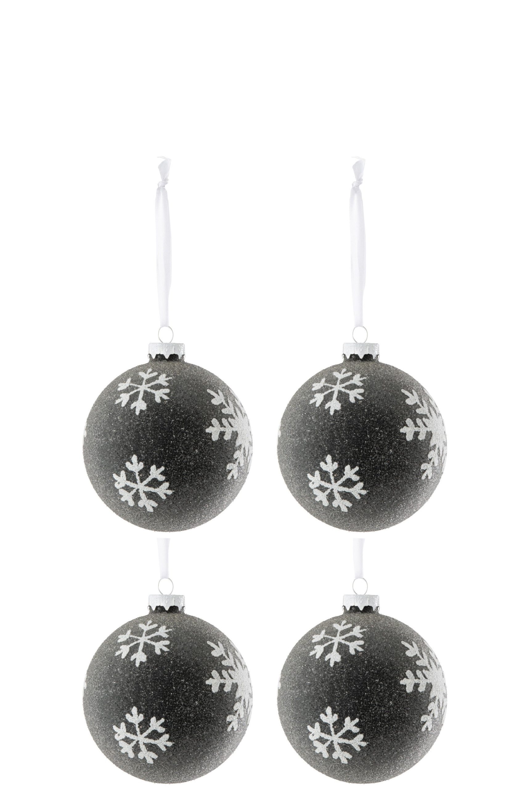 J-Line kerstbal Parels + Sneeuwvlok - glas - grijs/wit - small - doos