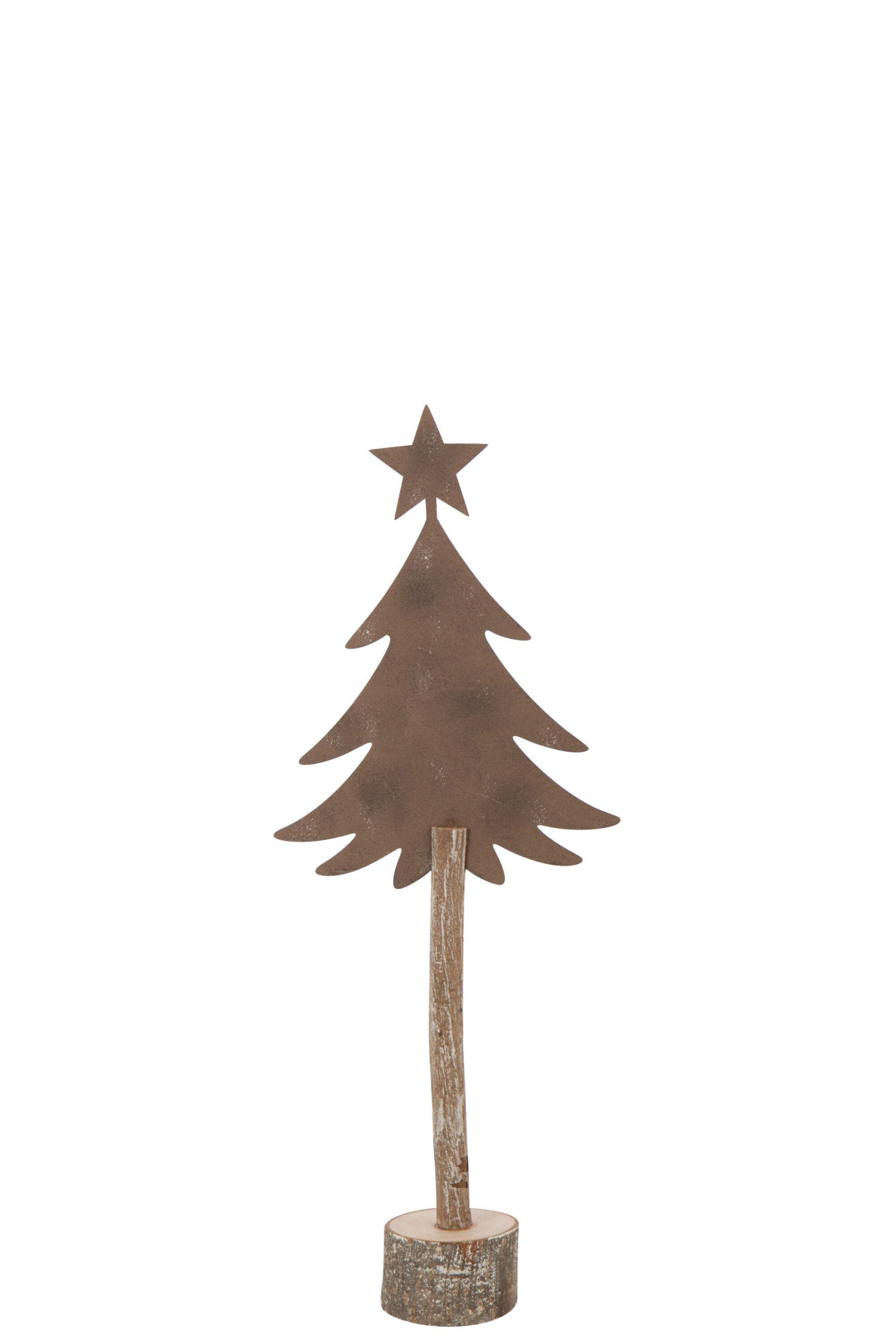 J-Line decoratie Kerstboom + Ster - ijzer/hout - bruin - small