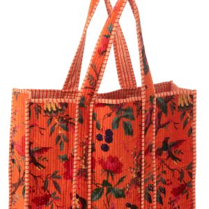 J-Line tas Vogels/Bloemen – katoen/fluweel – oranje
