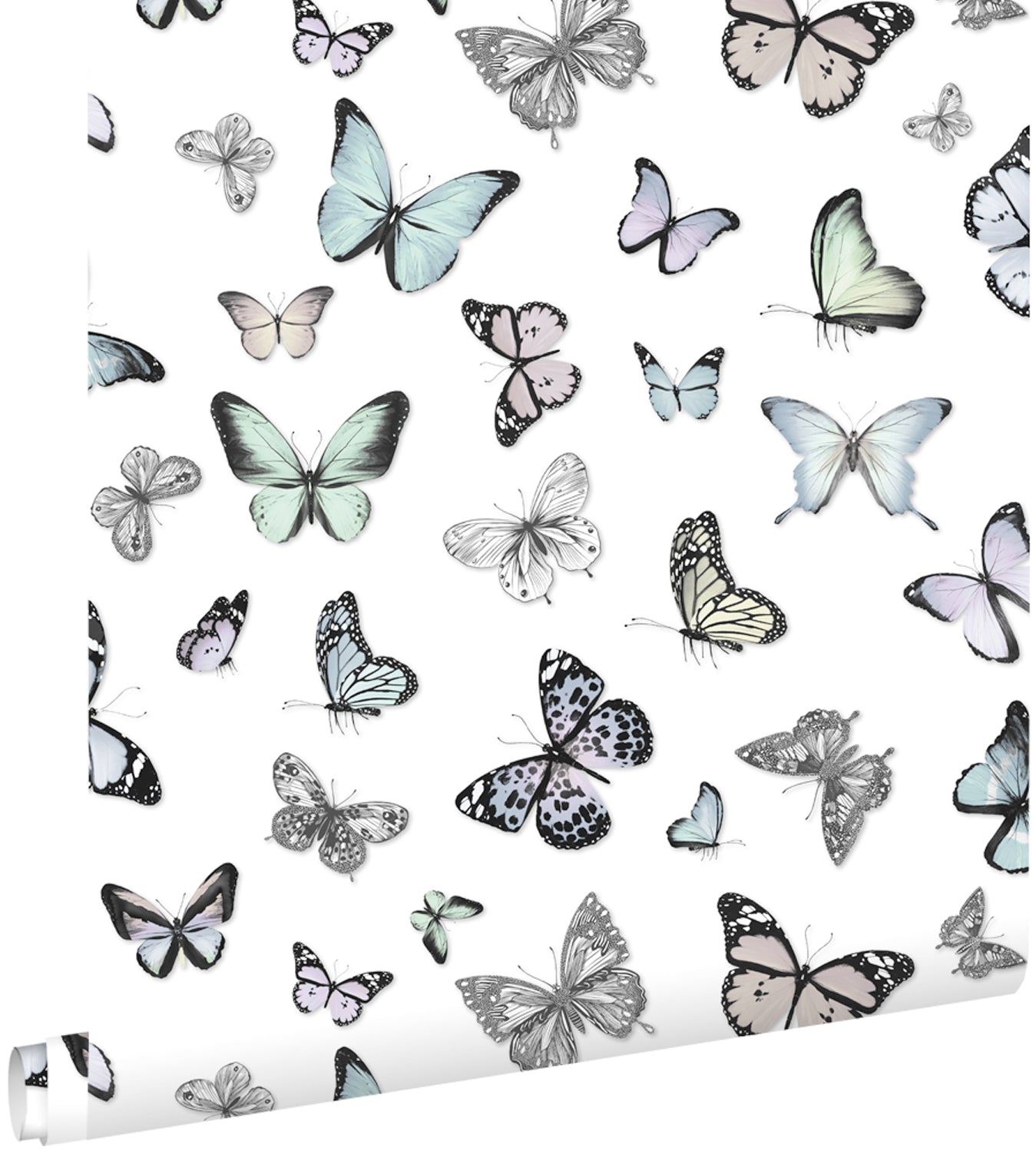 ESTAhome behang vlinders mintgroen en pastel paars - 53 cm x 10.05 m -