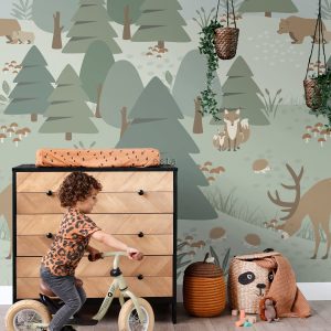 ESTAhome fotobehang bos met bosdieren groen – 200 x 279 cm – 159257