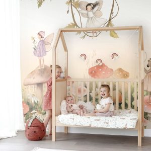 ESTAhome fotobehang elfjes wit, beige, groen en roze – 250 x 279 cm – ESTAhome fotobehang elfjes wit, beige, groen en roze – 250 x 279 cm –