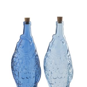 J-Line decoratie Fles – lichtblauw/blauw – set van 2 J-Line decoratie Fles – lichtblauw/blauw – set van 2